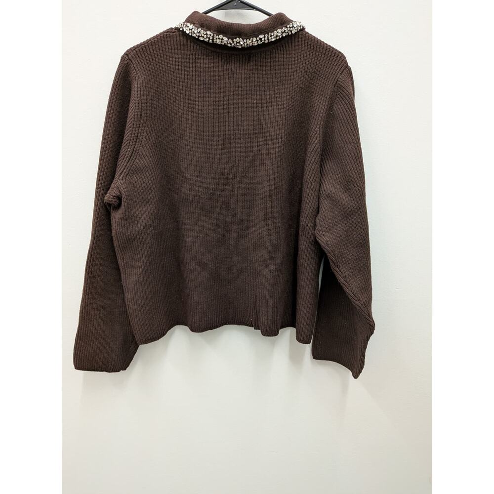 Future Collective Brown Ribbed Cardigan Rhinestone Collar Button Up NWT - Picture 7 of 7